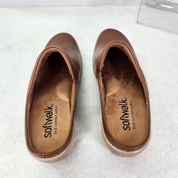 SoftWalk Madison Brown Leather Coshioned Footbed Arch Support Women's Clogs 10M - Picture 5 of 12